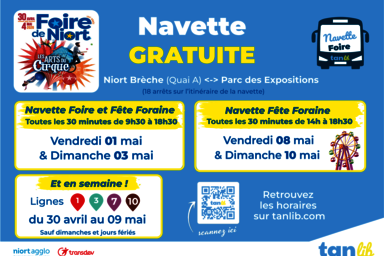 Horaires complets des navettes Tanlib gratuites pour la Foire de Niort du 30 avril au 10 mai 2026